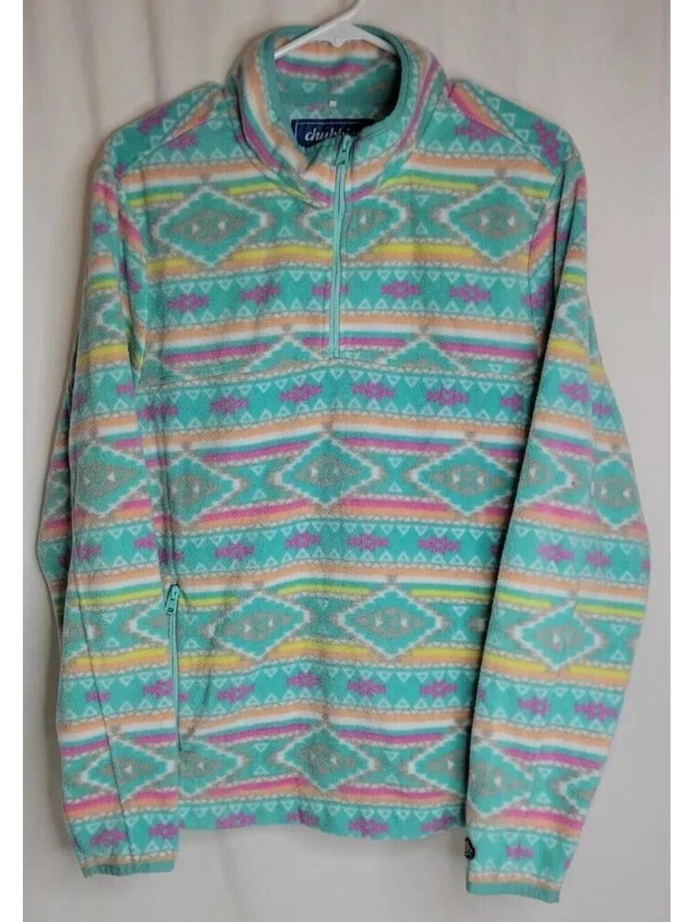 Chubbies Retro Aztec Pastel Print Women's Fleece 1/4 Zip Sweater Sz Medium
